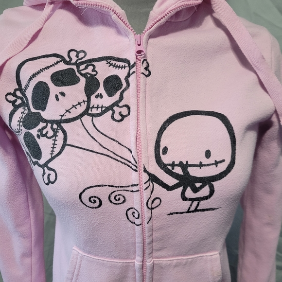 Rocky the Zombie Pink Zip Front Hoodie Skulls Cute - Picture 3 of 9